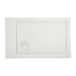 Silverline placemat with stitched border and bauble design.