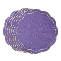 Purple Petali embroidered placemats in Italian cotton, luxury table linens.
