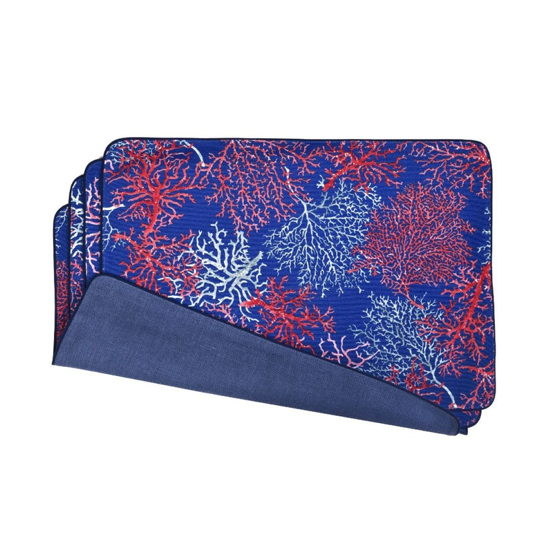 Reversible cotton placemat with seaweed motif and royal blue reverse by Roseberry Home.