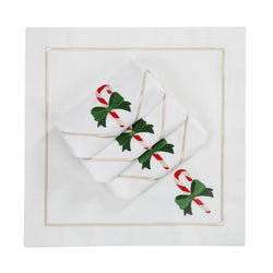 Roseberry Home Candy Cane napkins folded on white background.