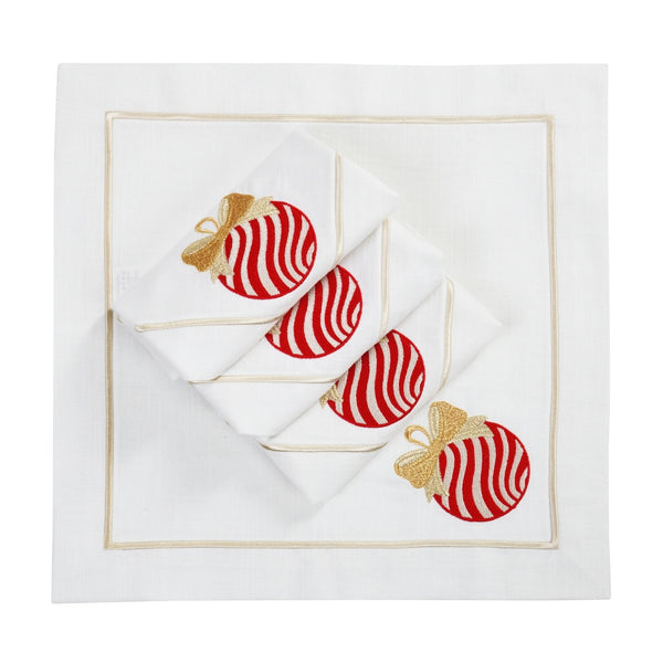 Roseberry Home Bauble napkins with  folded on white background.