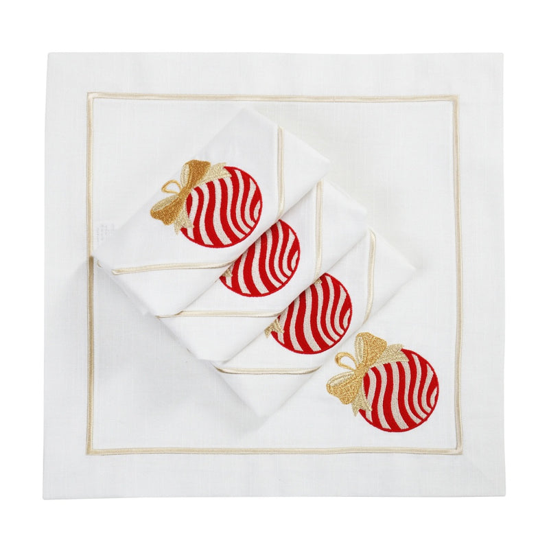 Roseberry Home Bauble napkins with  folded on white background.