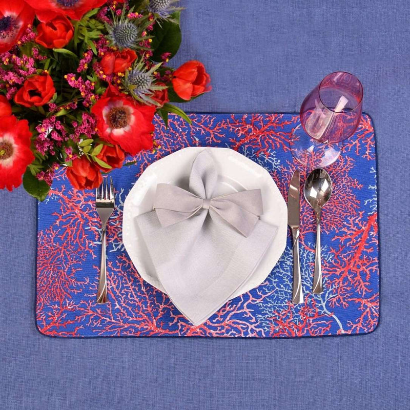 Amiramour Griggio Linen Napkins by Roseberry Home styled with seaweed motif placemat