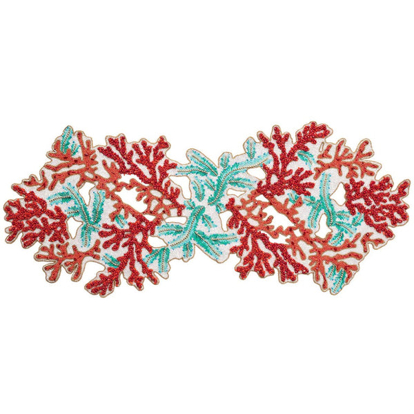 Coral Spray Beaded Table Runner in Coral & Turquoise by Kim Seybert