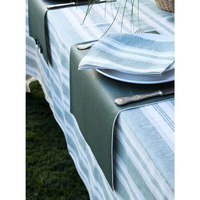 Riva Collection 100% Linen Tablecloth With White and Green Irregular Stripes, Size 160cm X 160cm ( 63inch x 63inch) by Giardino Segreto