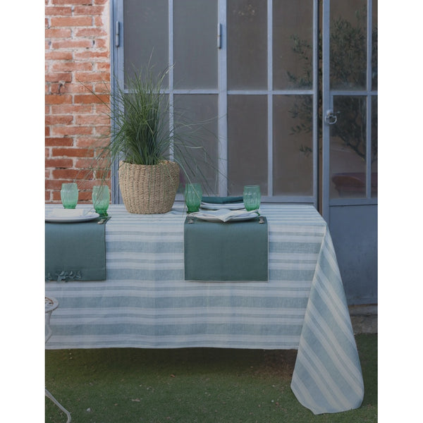 Riva Collection 100% Linen Tablecloth With White and Green Irregular Stripes, Size 160cm X 260cm ( 63inch x 103inch) by Giardino Segreto