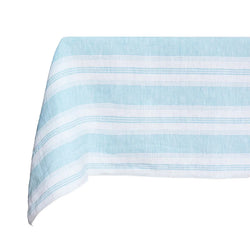 Riva Collection 100% Linen Tablecloth With White and Turquoise Irregular Stripes, Size 160cm X 260cm ( 63inch x 103inch) by Giardino Segreto