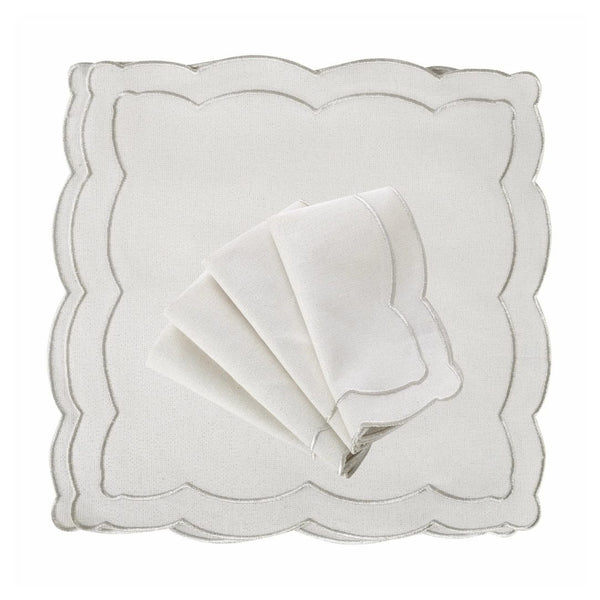 Silver embroidered cotton napkin by Roseberry Home on white background