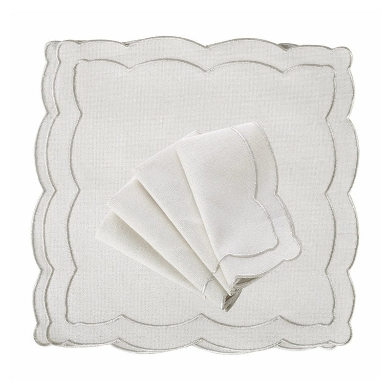 Silver embroidered cotton napkin by Roseberry Home on white background