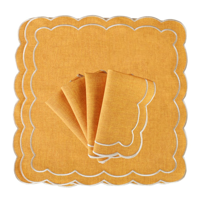 Yellow Petali napkins by Rosebery Home folded on white background, sold at Amiramour