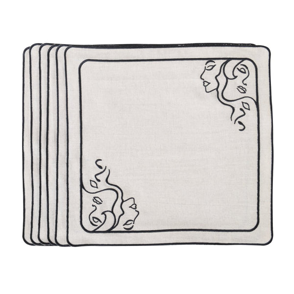 Venus embroidered napkins with black embroidered accents by Roseberry Home