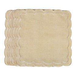 Set of six Beige Petali embroidered napkins with wave border arranged neatly on a white background.