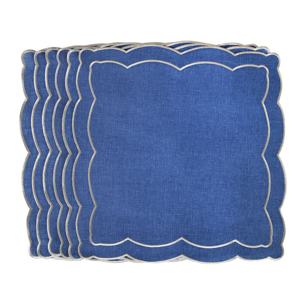 Set of six Blue Onde cotton napkins by Roseberry Home displayed on a white background, sold at Amiramour
