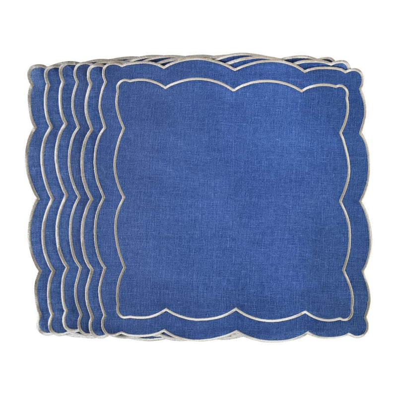Set of six Blue Onde cotton napkins by Roseberry Home displayed on a white background, sold at Amiramour
