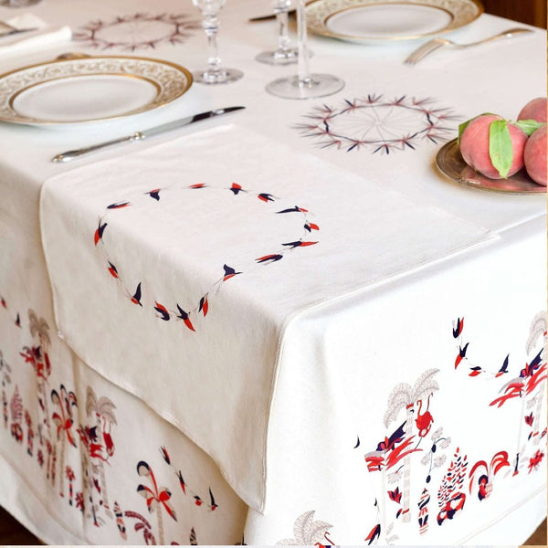 Baba napkins styled on matching Baba a la Grenade tablecloth side view