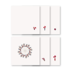 Set of 6 assorted Baba a la Grenade napkins in red and blue on white background, Alto Duo, Amiramour