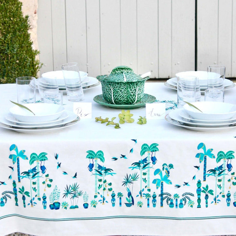 Baba a la Grenade tablecloth on summer table setting 