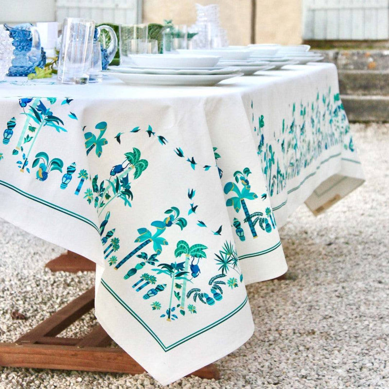 Baba napkins styled on matching Baba a la Grenade tablecloth on summer table setting 