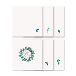 Set of 6 assorted Baba a la Grenade napkins in green and blue on white background, Alto Duo, Amiramour