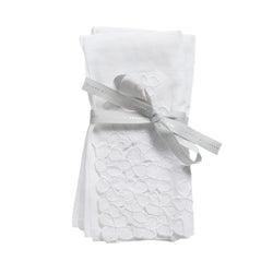White linen napkin with embroidered hydrangea by Joanna Buchanan in set of two
