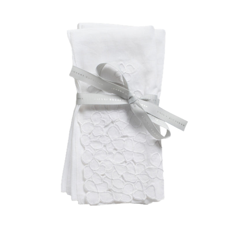 White linen napkin with embroidered hydrangea by Joanna Buchanan in set of two