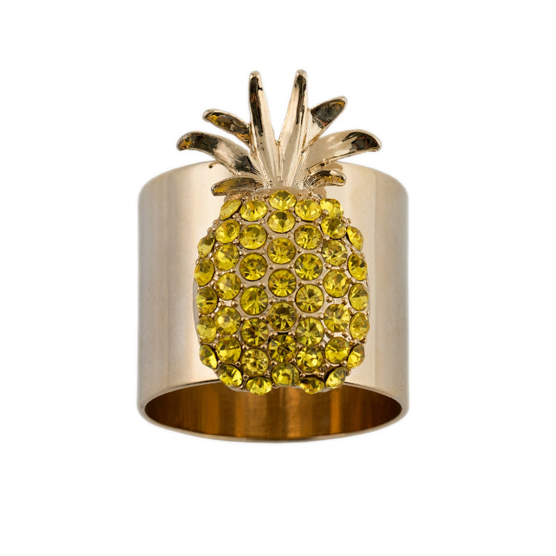 Front view of Pineapple Napkin Ring in gold and yellow crystals by Joanna Buchanan