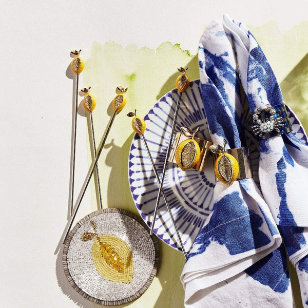 Styled table with Lemon Napkin Rings by Joanna Buchanan, featuring complementary décor and watercolor napkins