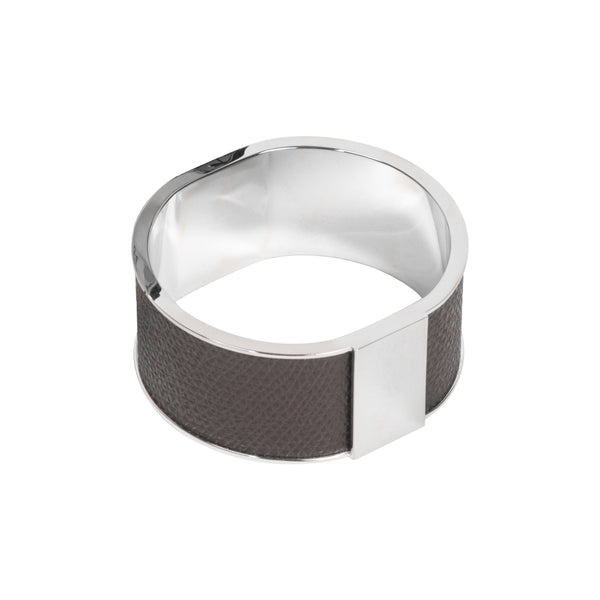 Palladium metal finish leather napkin ring by Giobagnara.