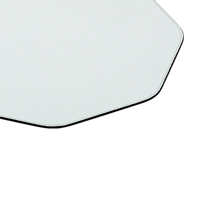 Octagonal leather placemat in white with stitched border by Giobagnara close-up.