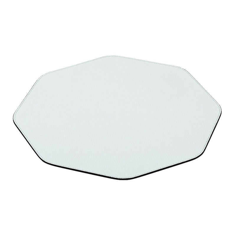 Octagonal leather placemat in white with stitched border by Giobagnara.