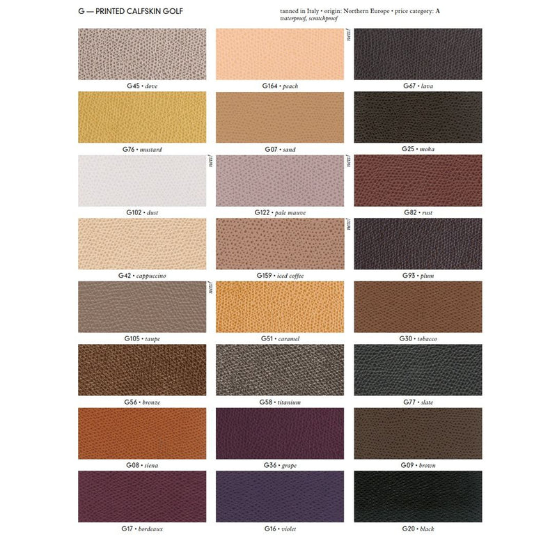 Calfskin Golf Leather colour chart page one.