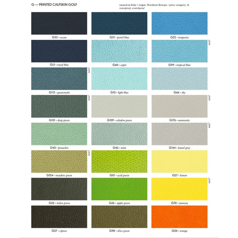 Calfskin Golf Leather colour chart page four.