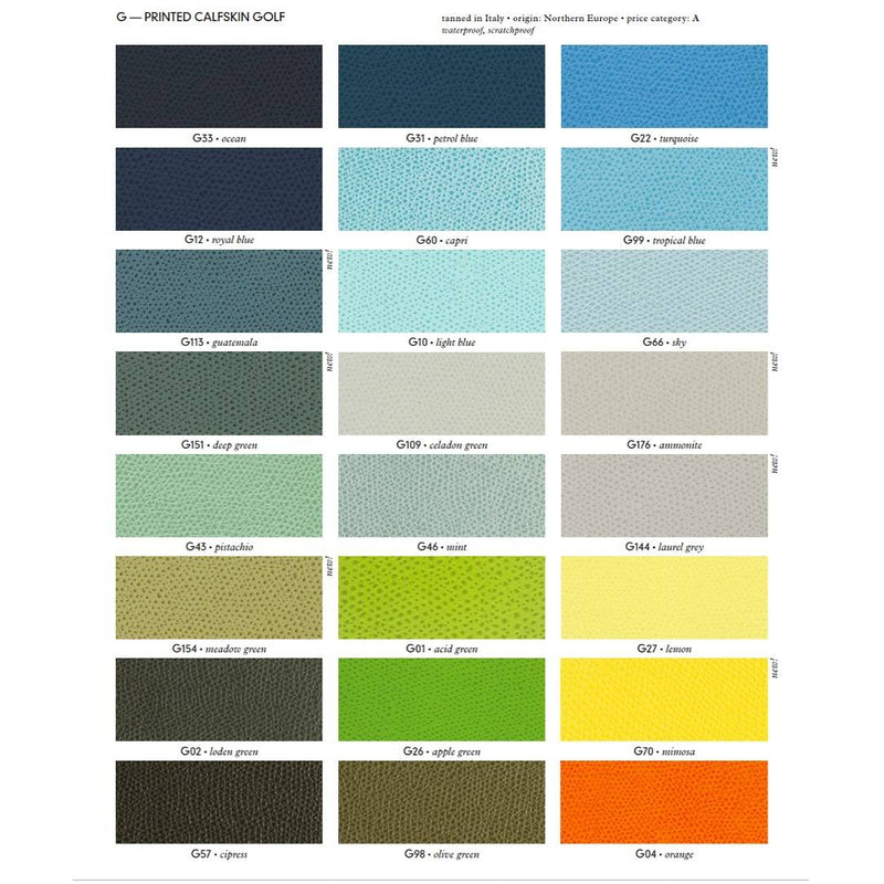 Zac leather placemat with two stitching rows by Giobagnara colour chart page four.
