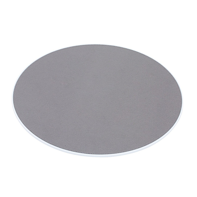 Round Corian placemat with leather insert by Giobagnara in grey.