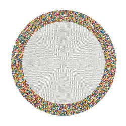 Von Gern Home Sprinkles placemat with colorful bead border.