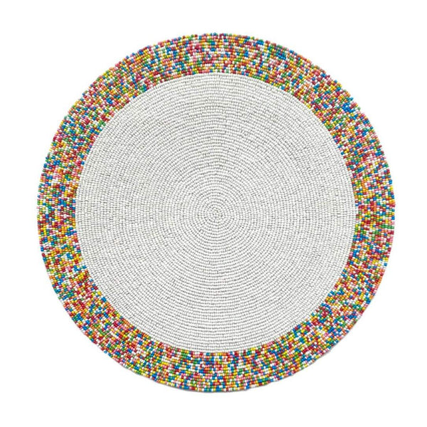 Von Gern Home Sprinkles placemat with colorful bead border.