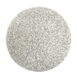 Speckle decorative mat with silver and white hand-beaded design.