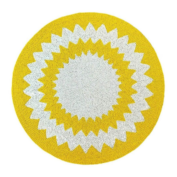 Capri placemat hand-beaded in yellow and white by Von Gern Home.