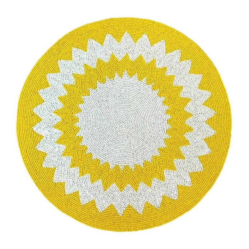 Capri placemat hand-beaded in yellow and white by Von Gern Home.