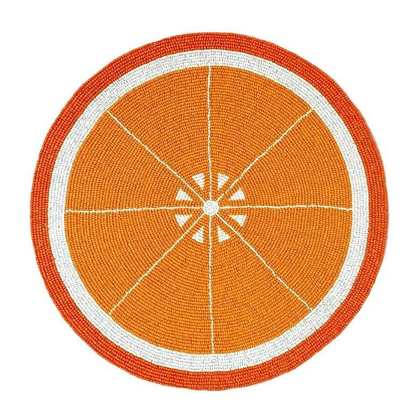 Orange hand-beaded placemat by Von Gern Home.