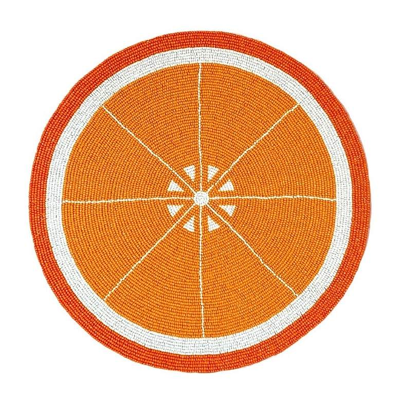 Orange hand-beaded placemat by Von Gern Home.