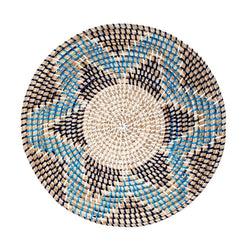 Gaia woven seagrass placemats in black and blue by Von Gern Home.