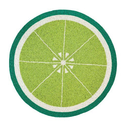 Lime green hand-beaded placemat, citrus-inspired by Kim Seybert.