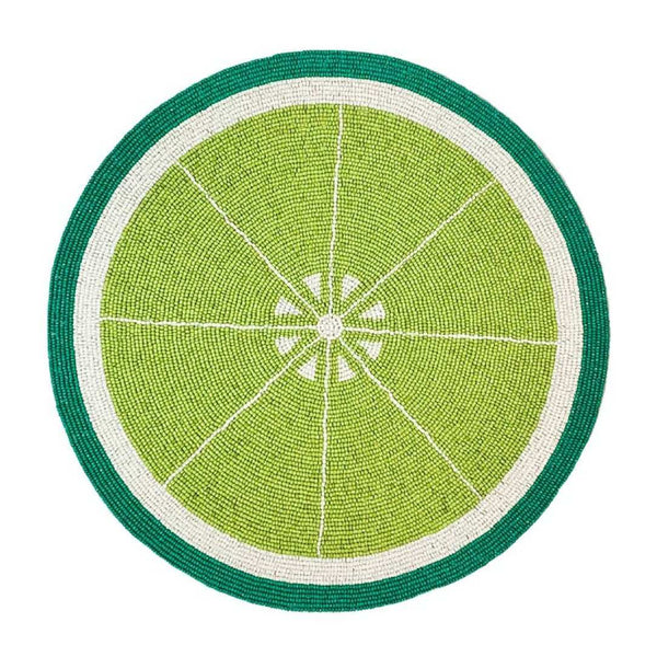 Lime green hand-beaded placemat, citrus-inspired by Kim Seybert.