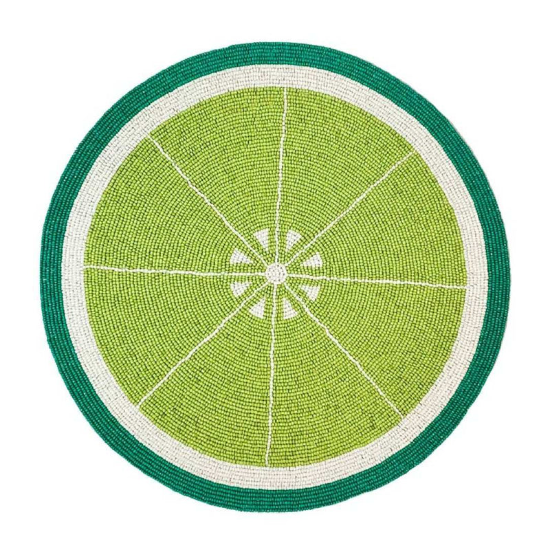 Lime green hand-beaded placemat, citrus-inspired by Kim Seybert.