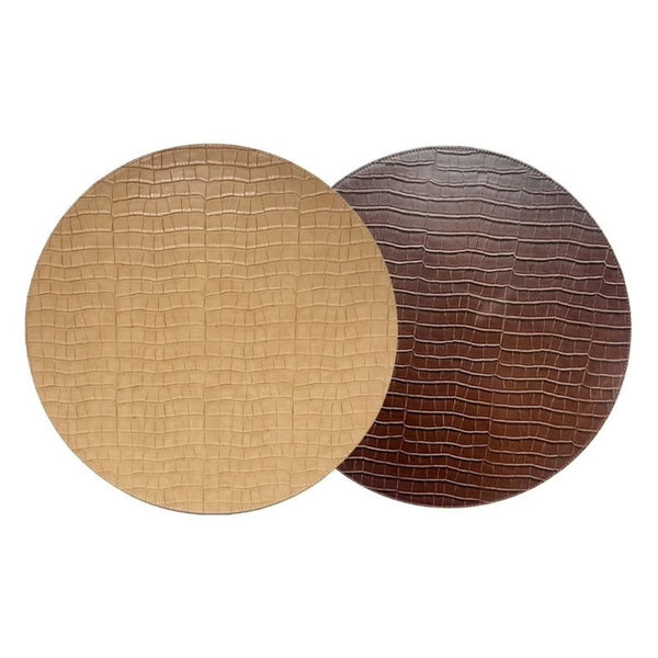 Reversible croco faux leather placemat in light brown and chocolate by Von Gern Home.