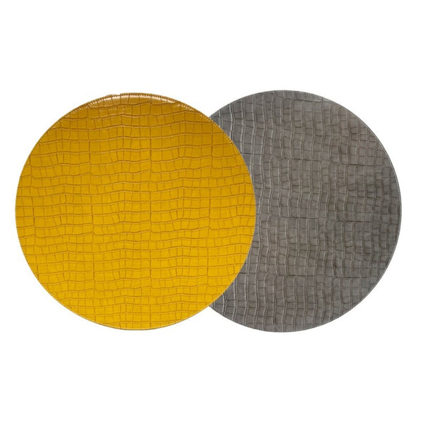 Reversible croco placemat in mustard yellow and charcoal black by Von Gern Home.