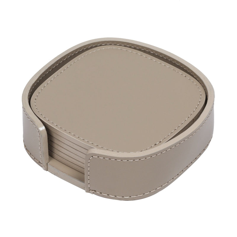 Acquarello rounded coaster set of 6 with holder in regenerated leather by Rudi x Giobagnara