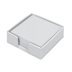 white Acquarello square coaster set of 6 with holder in regenerated leather by Rudi x Giobagnara