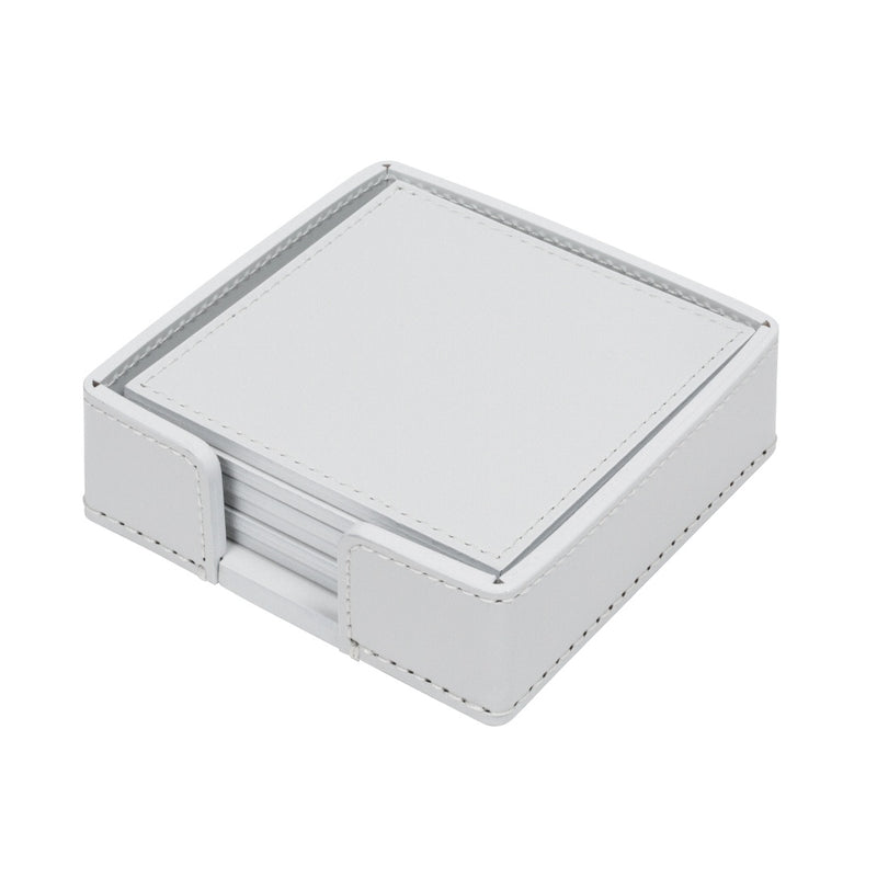 white Acquarello square coaster set of 6 with holder in regenerated leather by Rudi x Giobagnara